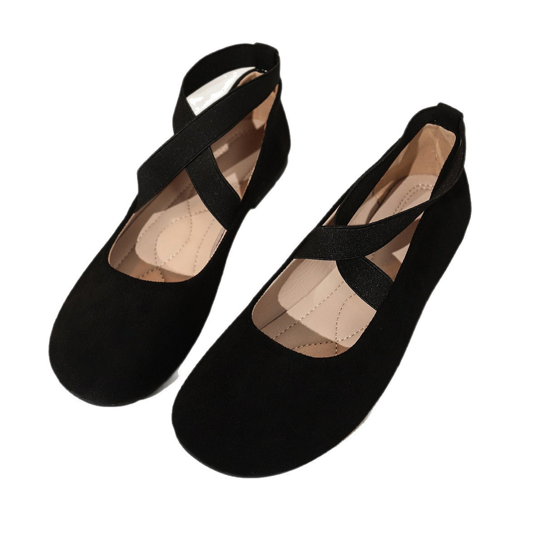 Damen Ballerinas mit elastischen Kreuzriemen und weichem Samtvelours-Obermaterial Drune