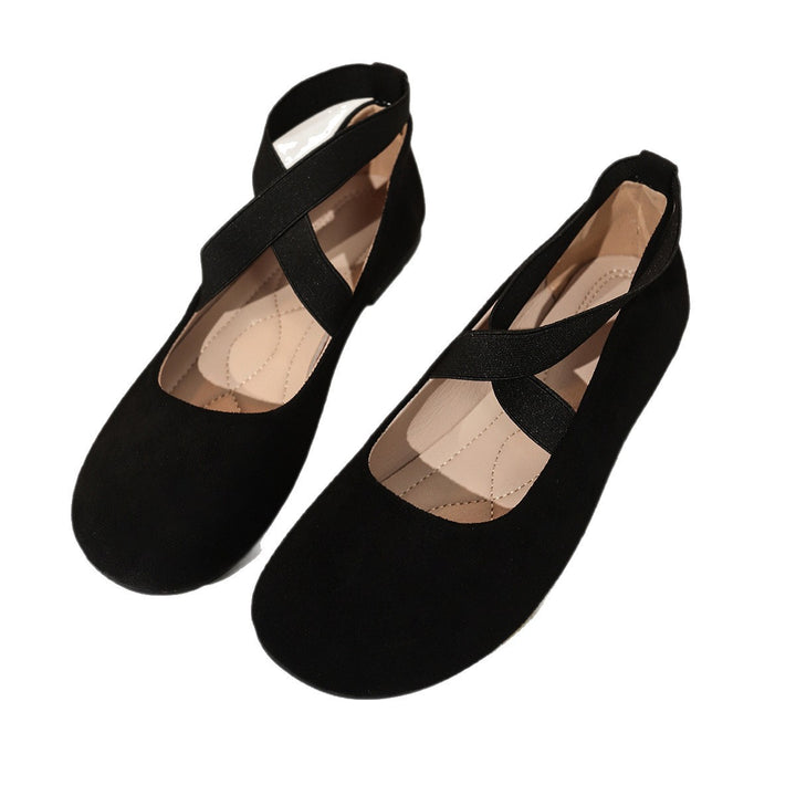 Damen Ballerinas mit elastischen Kreuzriemen und weichem Samtvelours-Obermaterial Drune