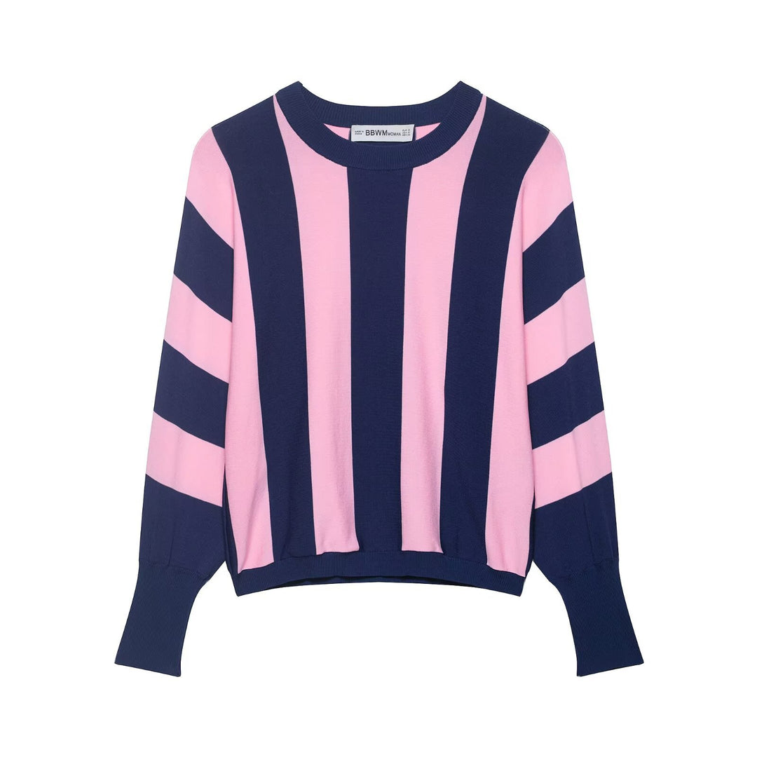 Damen weit geschnittener Strickpullover mit breiten Streifen und Raglanärmeln Drune
