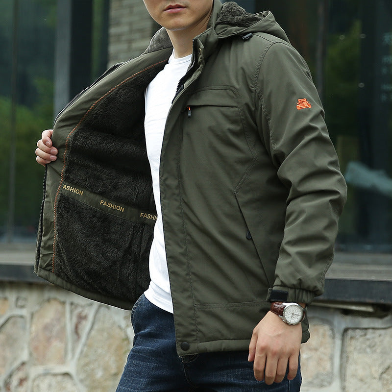 Herren Gefütterter Kapuzenparka mit Teddyfutter und winddichter Canvas‑Optik Drune