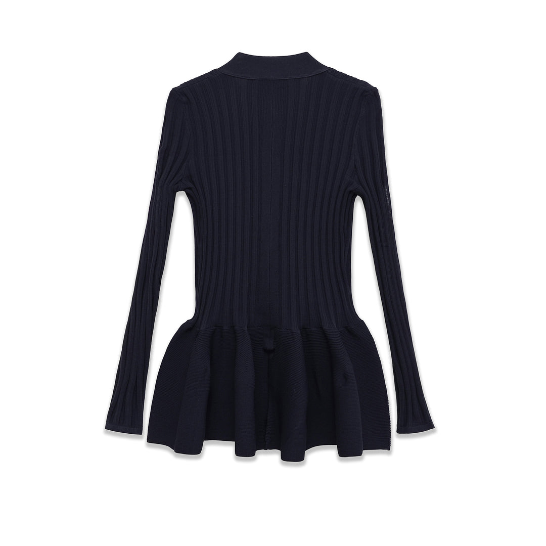Damen nan gerippter Strickcardigan mit Schalkragen, tailliertem Volantsaum und Knopfleiste Drune