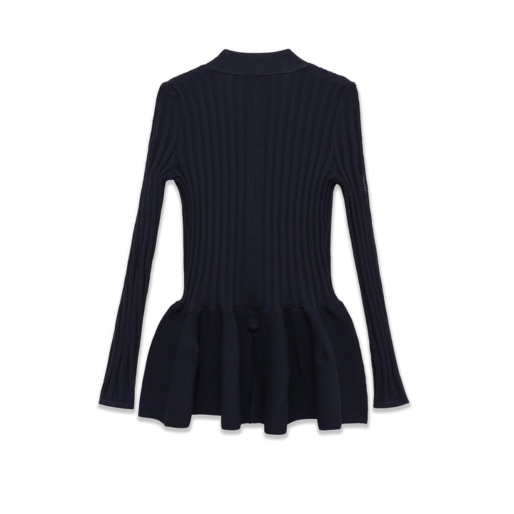 Damen nan gerippter Strickcardigan mit Schalkragen, tailliertem Volantsaum und Knopfleiste Drune