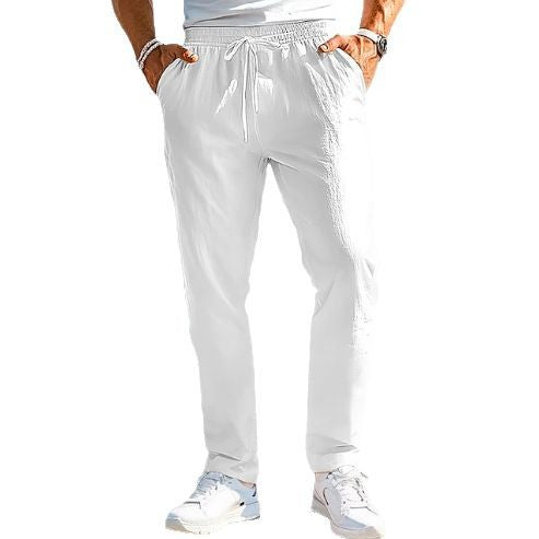 Herren lässige Leinenmisch-Joggerhose mit Kordelzug, angeschrägten Eingrifftaschen und schmalem Knöchelabschluss Drune