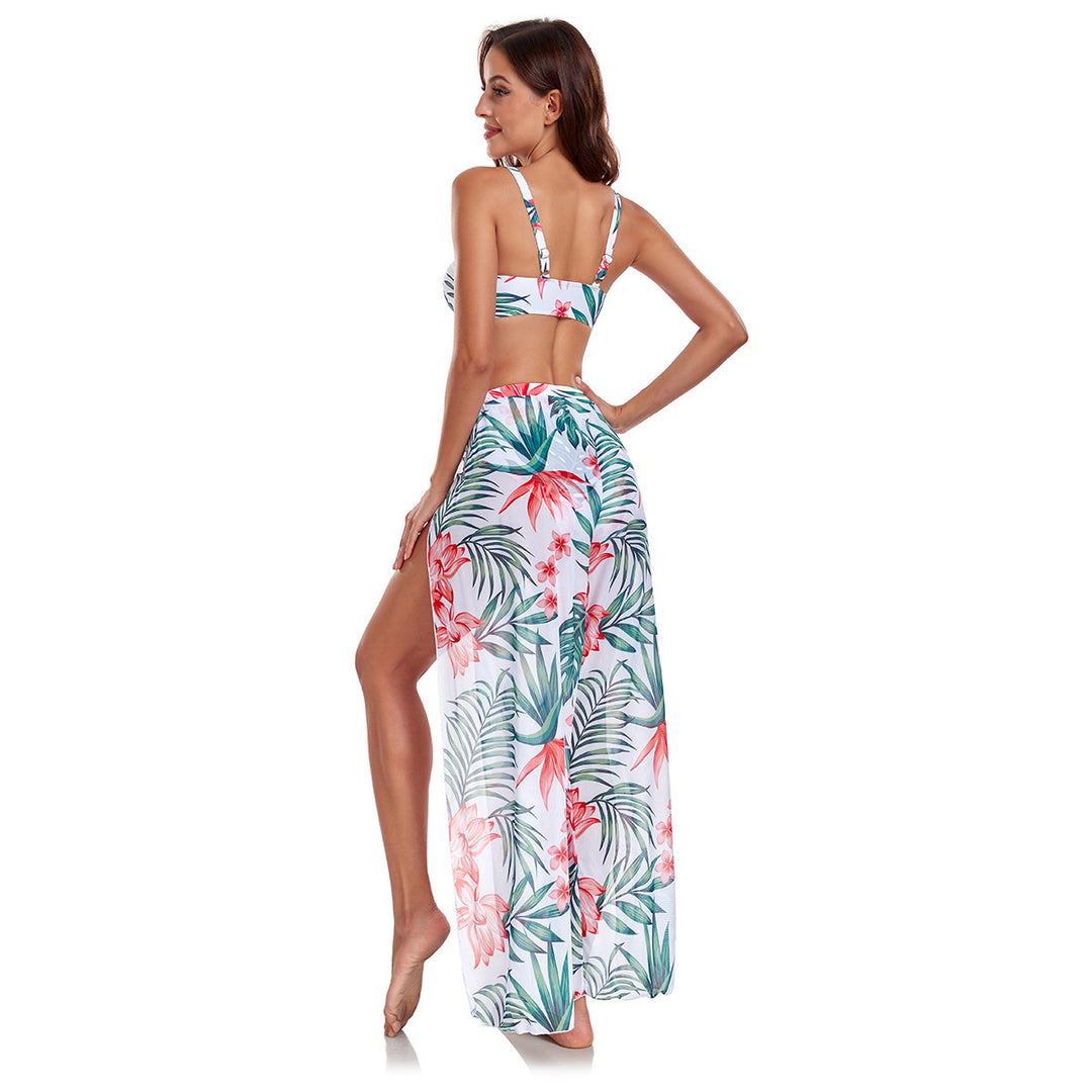Damen Bikini-Set mit floralem Zufallsmuster und passendem Wickelrock Drune
