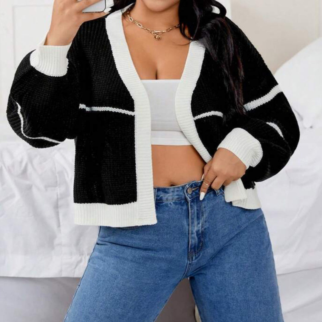 Damen Grobstrick Cardigan mit modernen Karomustern und weitem Schnitt Drune