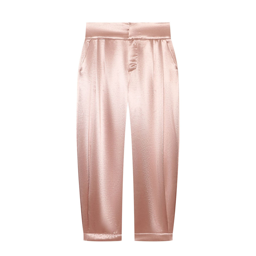 Damen Hochtaillierte weite Satinhose mit Bundfalte und Eingrifftaschen Drune