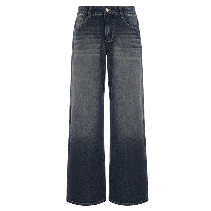 Damen High-Waist Jeans mit weitem Bein und stufenförmiger Waschung Drune