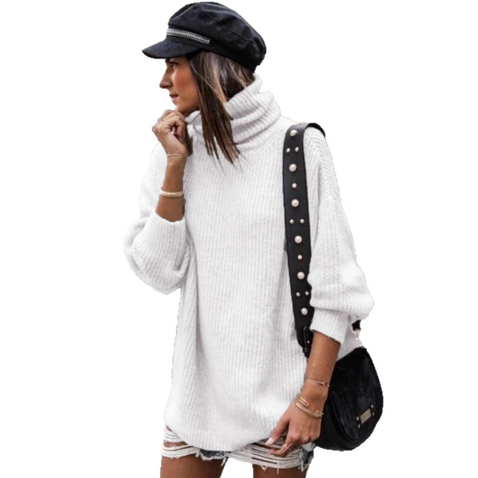 Damen Grobstrickpullover mit hohem Kragen und eleganten Knopfdetails Drune