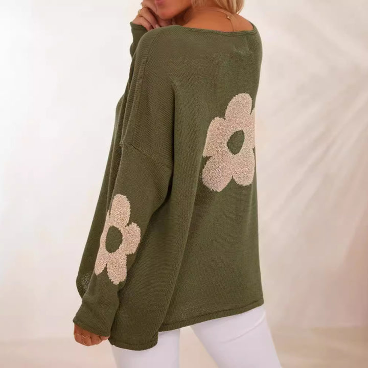 Damen modischer Strickpullover mit floralen Applikationen Drune