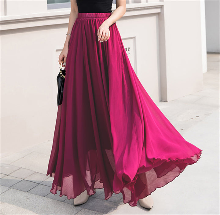 Damen nan Maxi-Chiffonrock mit elastischem Bund und fließender A-Linie Drune