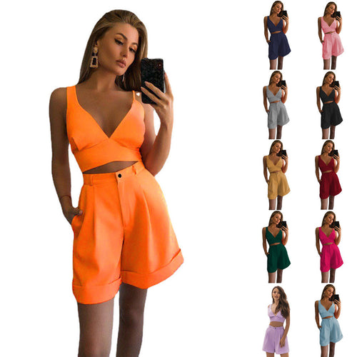 Damen Zweiteiliges Ensemble mit Crop-Top und Shorts Drune