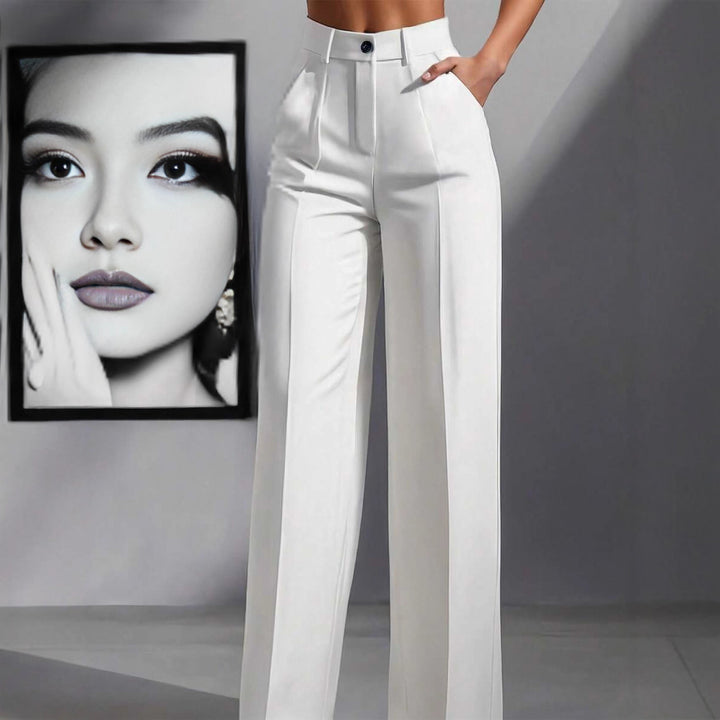 Damen Hochtaillierte Palazzo-Stretchhose mit Bügelfalte und Eingrifftaschen Drune