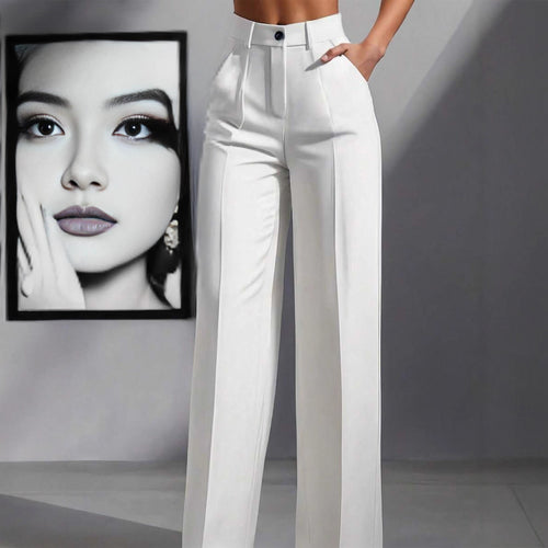 Damen Hochtaillierte Palazzo-Stretchhose mit Bügelfalte und Eingrifftaschen Drune