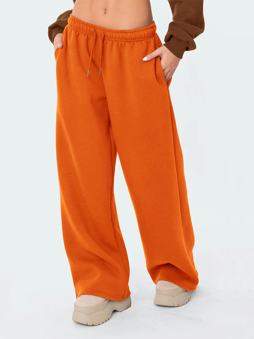 Damen nan relaxed-fit Wide‑Leg Sweatpants mit hohem Komfortbund Kordelzug und nahtverdeckten Eingrifftaschen Drune