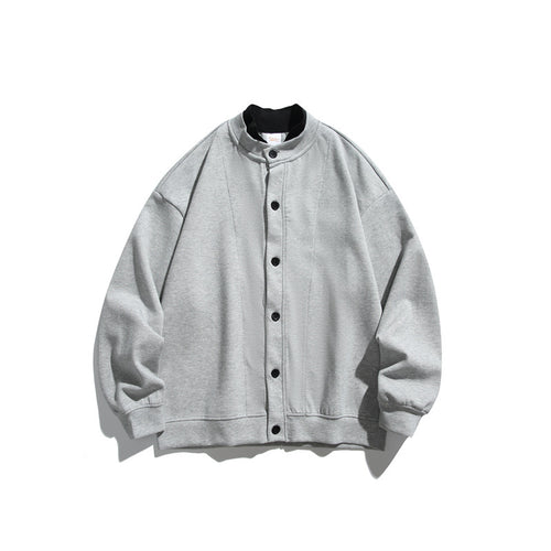 Unisex Oversize Knopfcardigan aus schwerer Baumwollfrottee mit tonalen Nahtpaspeln und geripptem Innenkragen Drune