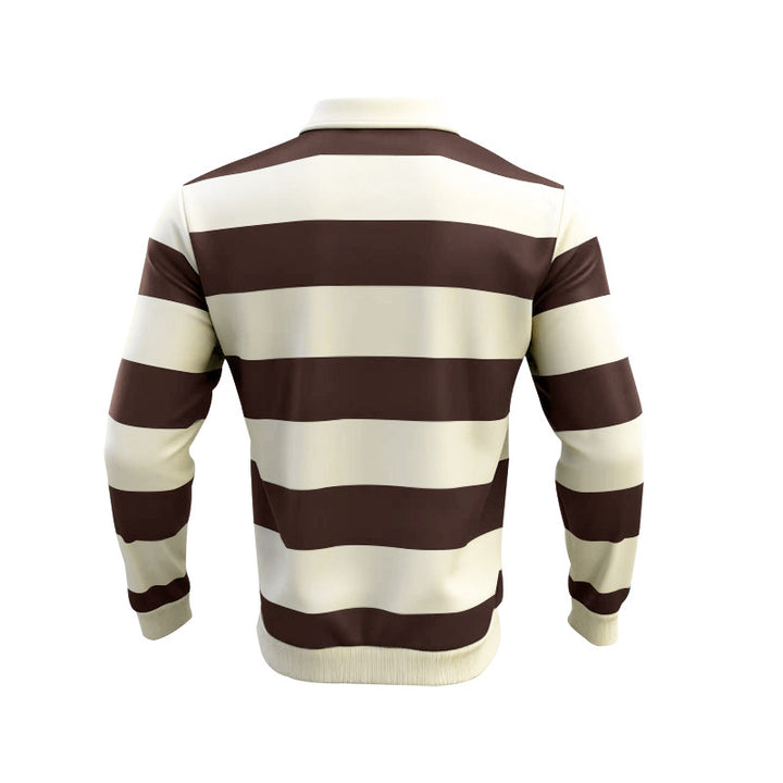 Herren nan gestreiftes Rugby-Polo Langarmshirt mit breiten Querstreifen, klassischem Polokragen und gerippten Abschlüssen Drune