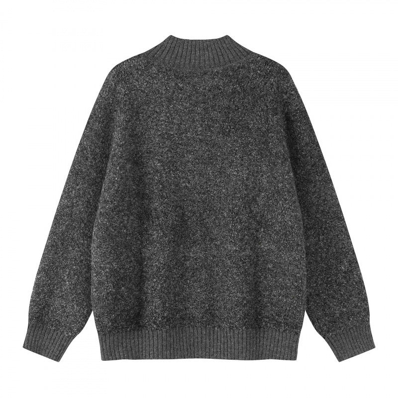 Unisex Boxy-Strickpullover mit Henley-Knopfleiste und hochgezogenem Rippkragen Drune