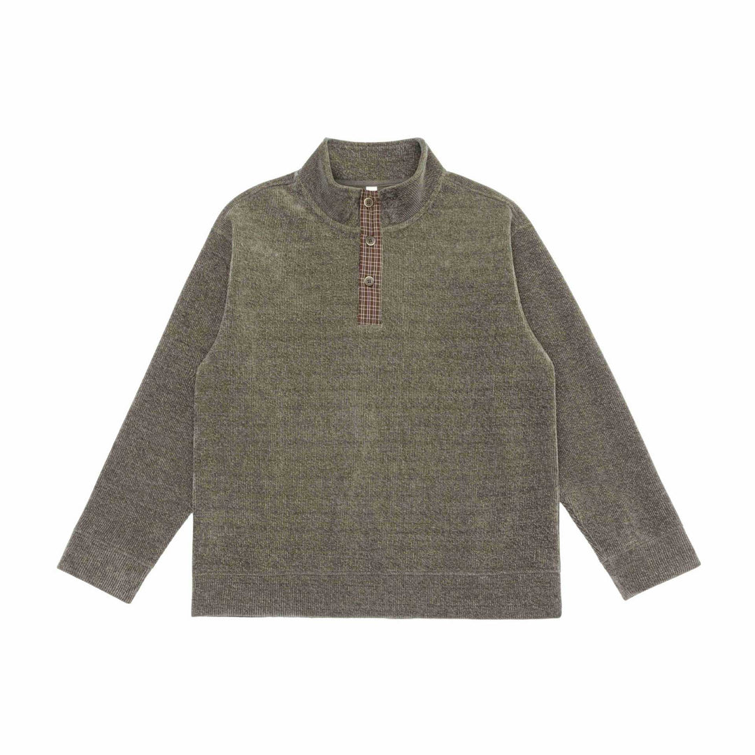 Unisex Feinstruktur-Halfzip-Pullover mit Stehkragen und karierter Knopfleiste Drune