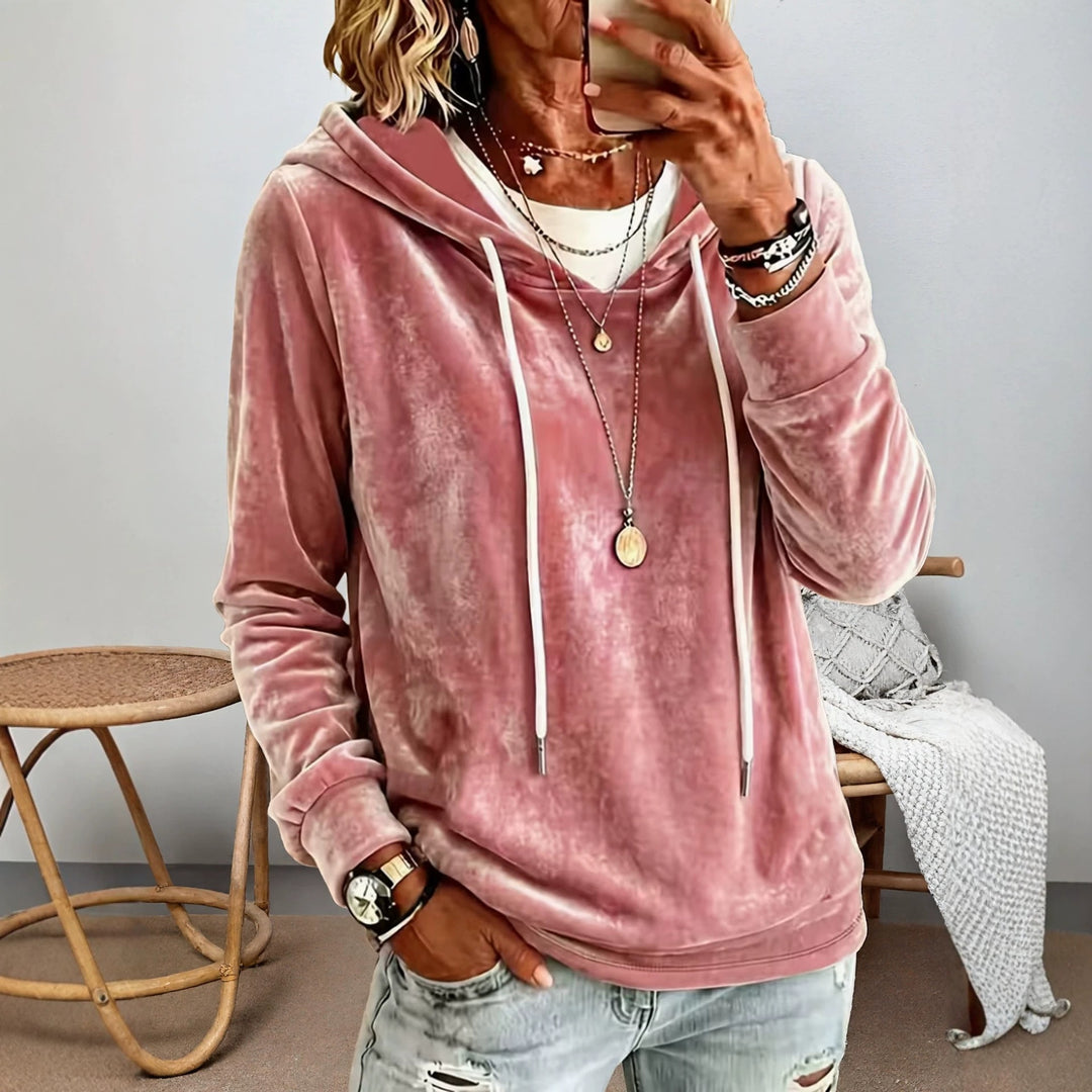 Damen Samtvelours-Hoodie mit Kordelzug und lässiger Oversize-Passform Drune
