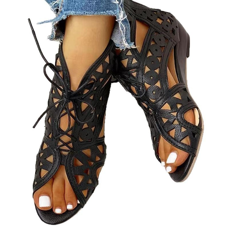 Damen Offene Schnürsandalen mit filigranem Schnitt und rutschfester Sohle Drune