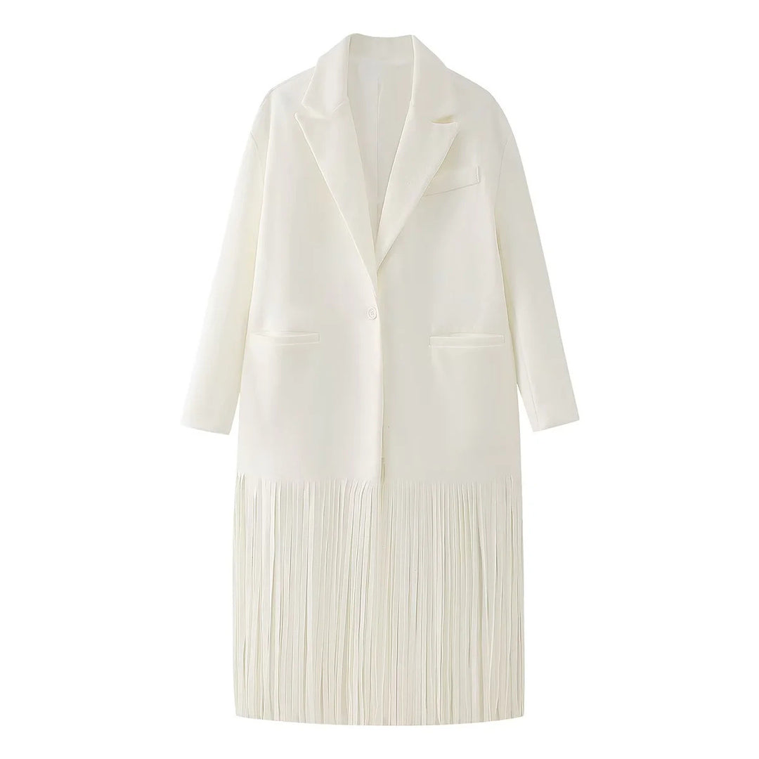 Damen elegante Longjacke mit Fransen Drune
