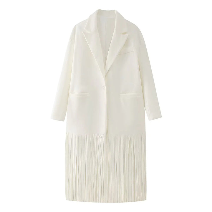 Damen elegante Longjacke mit Fransen Drune