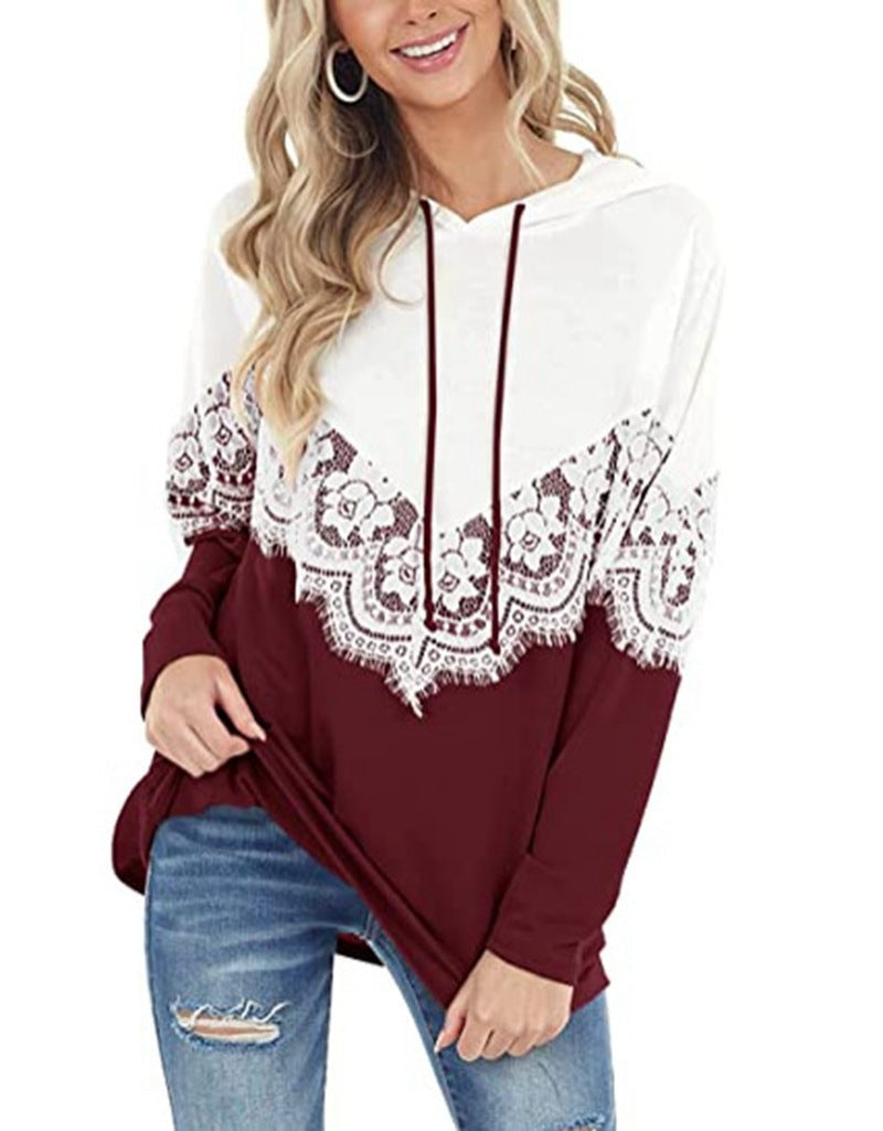 Damen Kapuzenpullover mit eleganter Spitzendekoration und lässigem Schnitt Drune