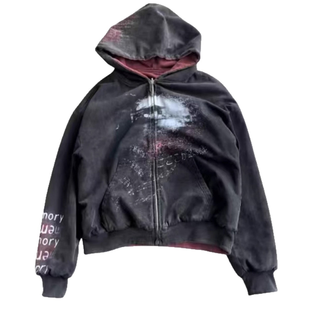 Damen lässige Kapuzenjacke mit aufgedrucktem Grafikmuster und seitlichen Eingrifftaschen Drune