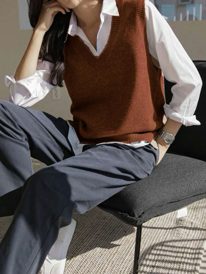 Damen Feinstrick-V-Ausschnitt Pullunder aus weichem Wollmix Drune