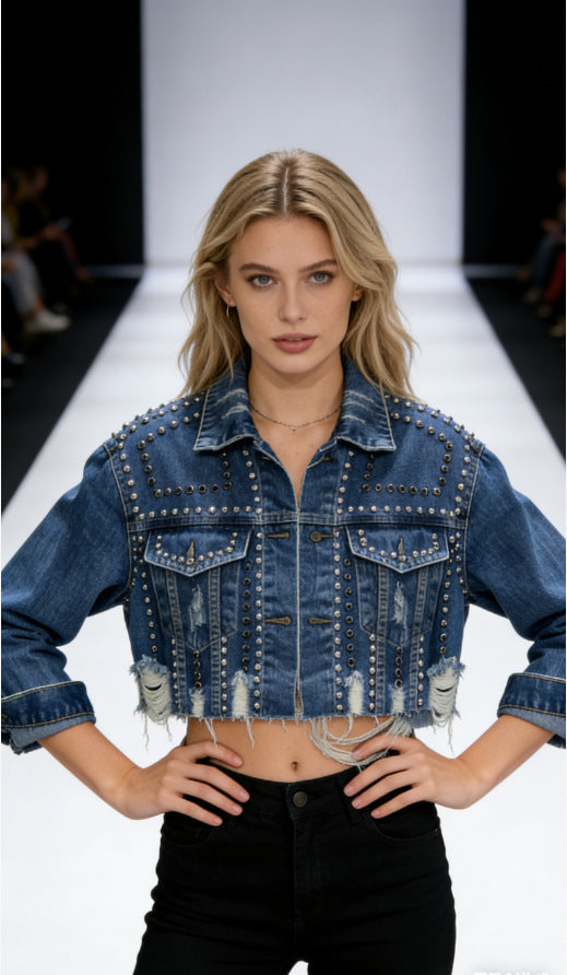 Damen Modische lässige Jeansjacke mit verzierten Details Drune