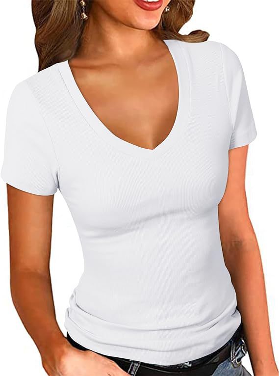 Damen V-Neck T-Shirt aus hochwertiger Baumwolle und Polyester Drune