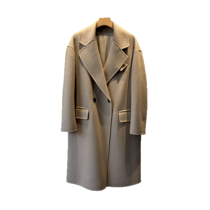 Damen Eleganter Doppelreihiger Oversized Wollmantel Drune