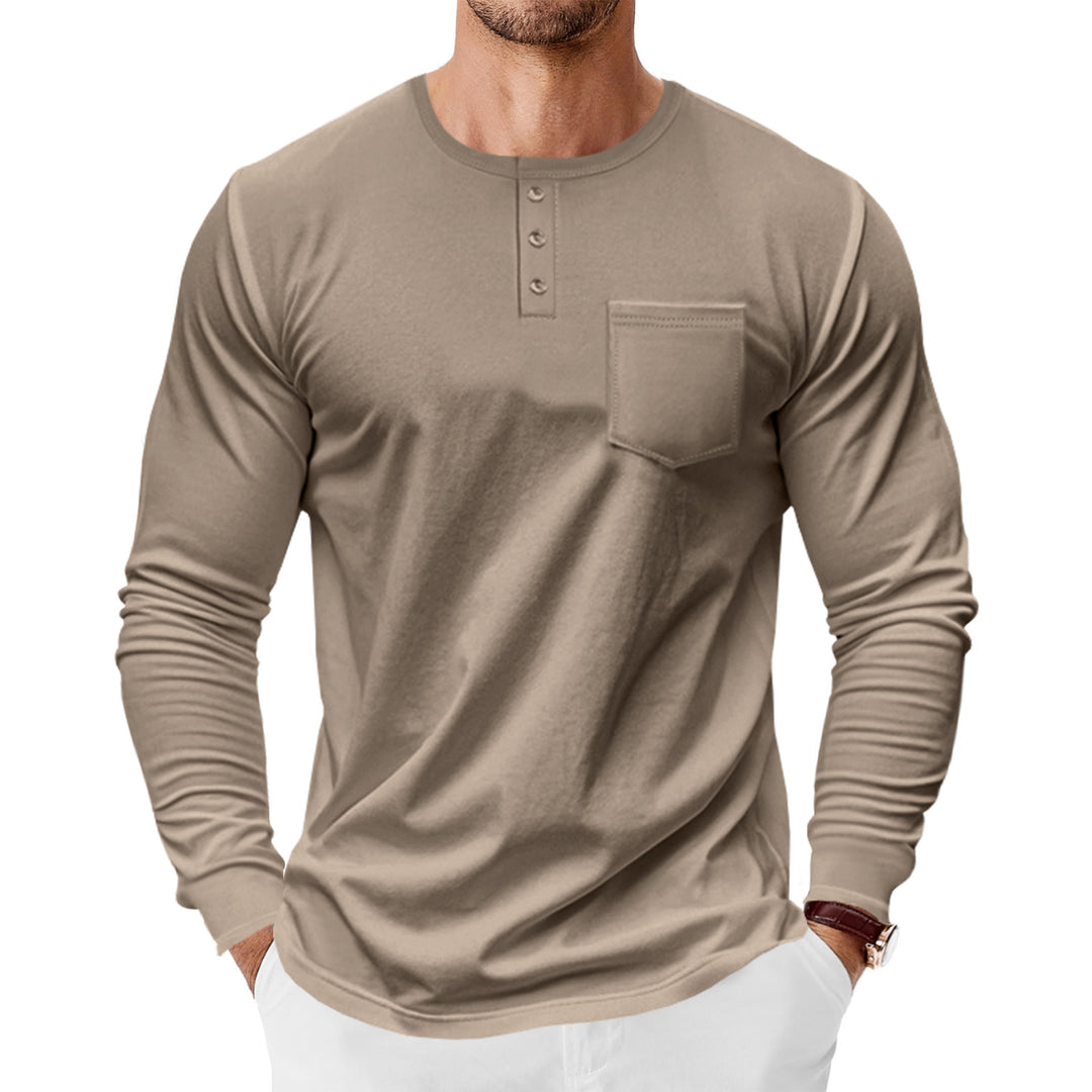 Herren nan Langarm-Henleyshirt mit Brusttasche und feinem Baumwollstretch-Schnitt Drune