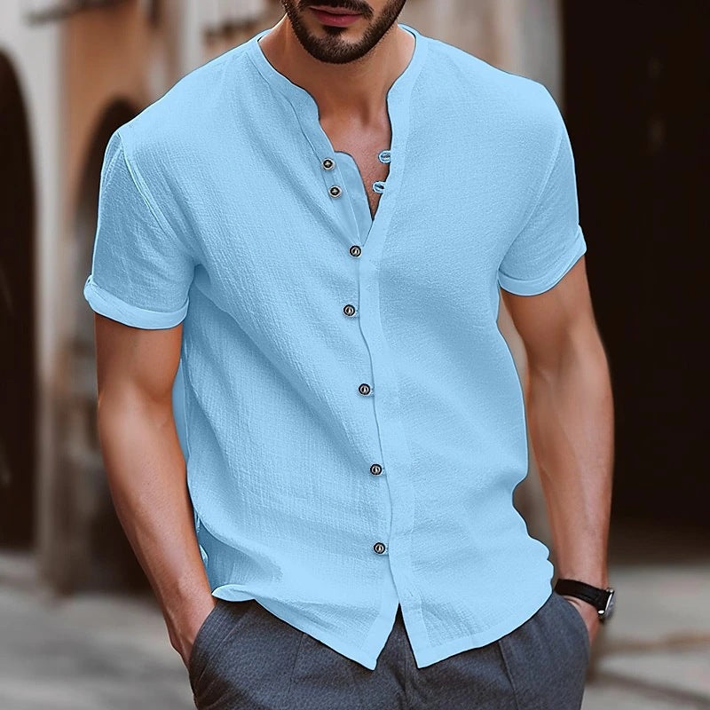 Herren lässiges Kurzarmhemd mit Knopfdetails Drune