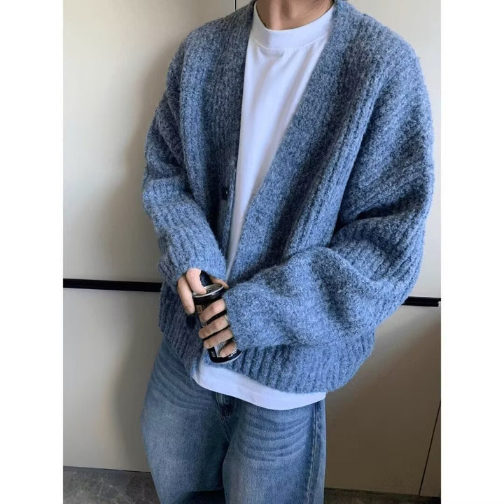 Herren Modische Oversized Strickjacke mit Knopfverschluss Drune