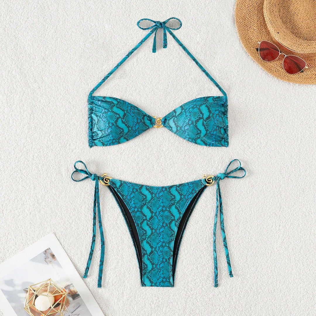 Damen Triangel-Bikini mit floralem Motiv und verstellbaren Trägern Drune