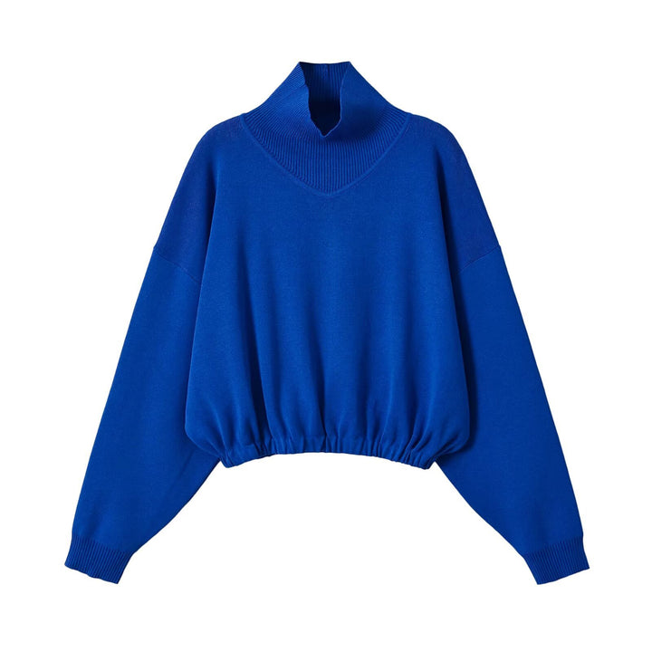 Damen Cropped Oversize-Pullover mit Stehkragen‑V‑Schlitz und gerafftem Saum Drune