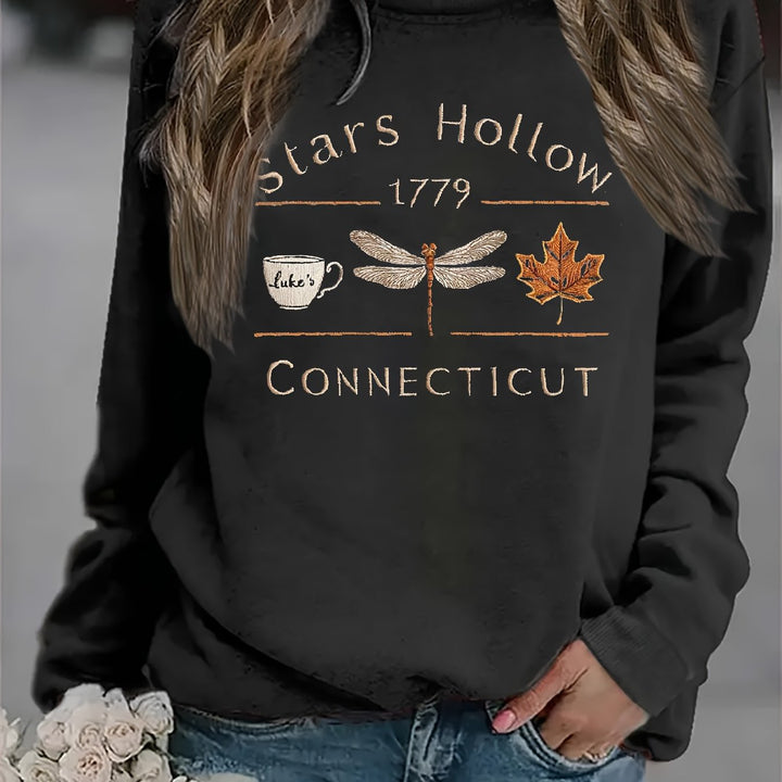 Damen Sweatshirt mit kreativem Stars Hollow Motiv Drune