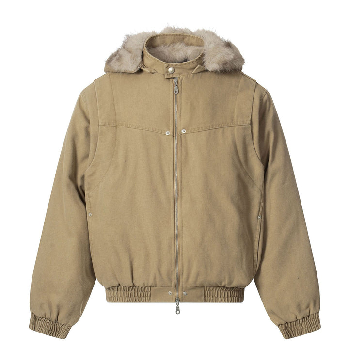 Herren Canvas-Bomberjacke mit abnehmbarer Kunstfellkapuze und elastischem Saum Drune