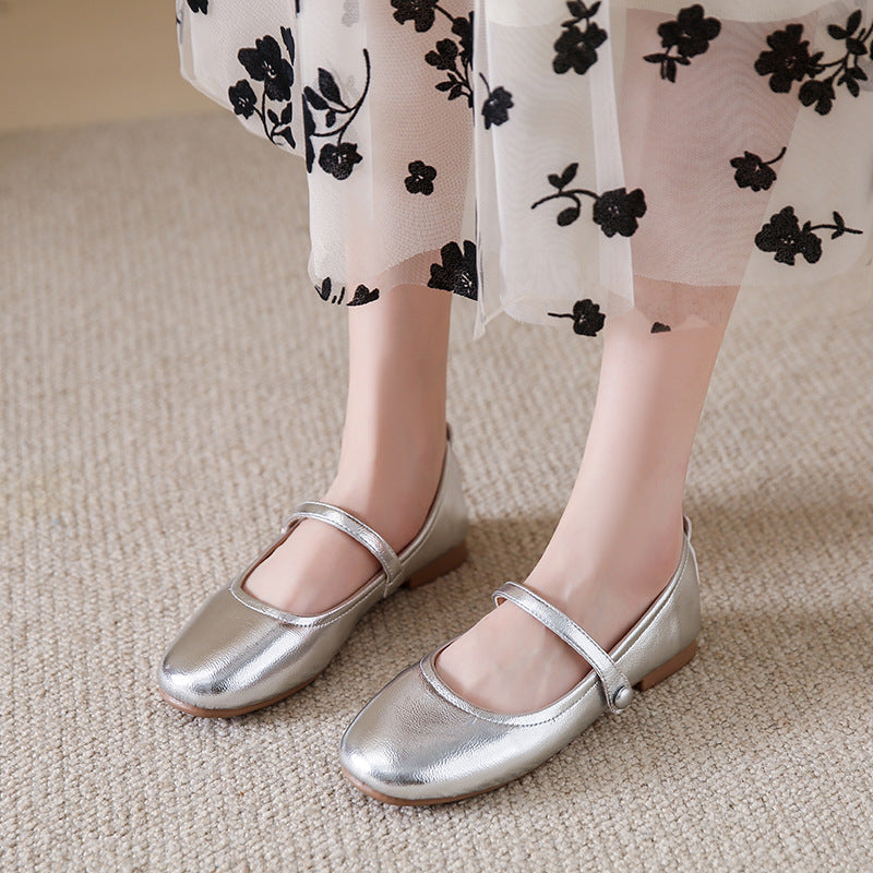 Damen Ballerina-Schuhe mit elegantem Riemen und schimmerndem Obermaterial Drune