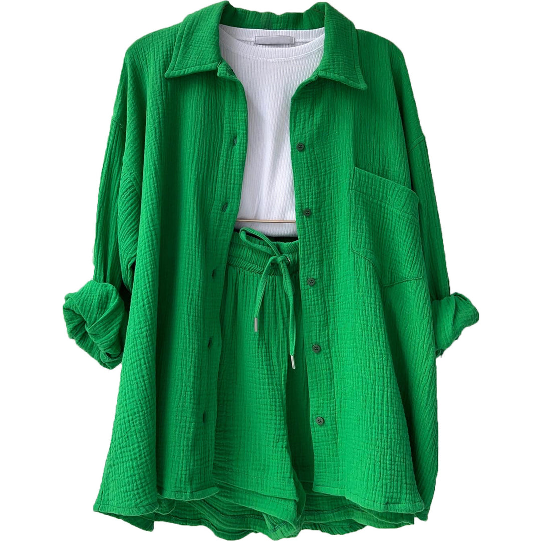 Damen lässiges Oversize-Hemd mit kurzem Schnitt und praktischen Taschen Drune