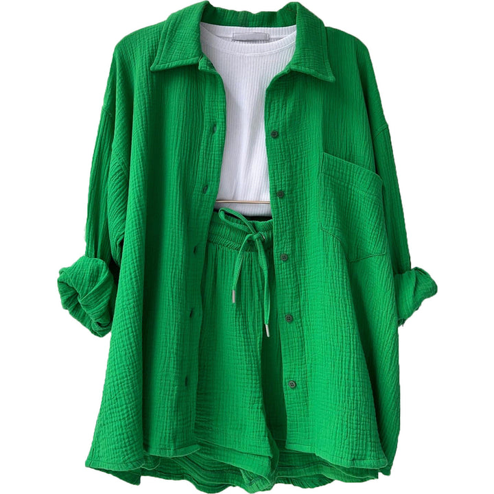 Damen lässiges Oversize-Hemd mit kurzem Schnitt und praktischen Taschen Drune