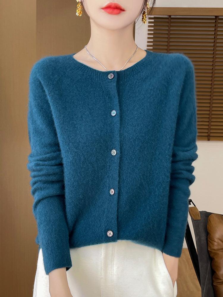 Damen Kuscheliger Kurzcardigan aus Mohair‑Mix mit feiner Schurwollstruktur und Perlmuttknopfleiste Drune