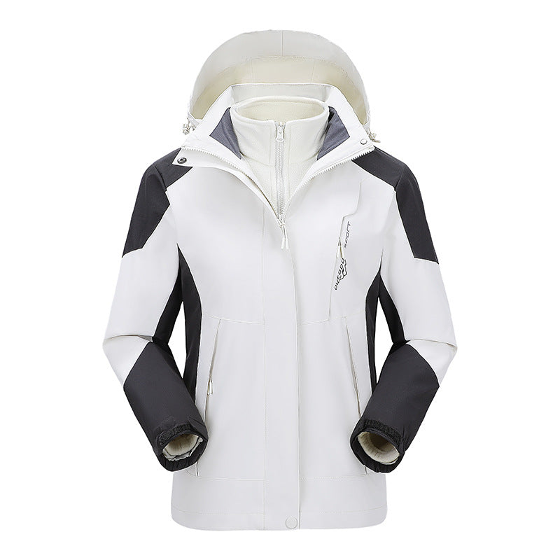 Damen zweilagige Outdoorjacke mit abnehmbarer Fleece-Innenjacke und verstellbarer Kapuze Drune
