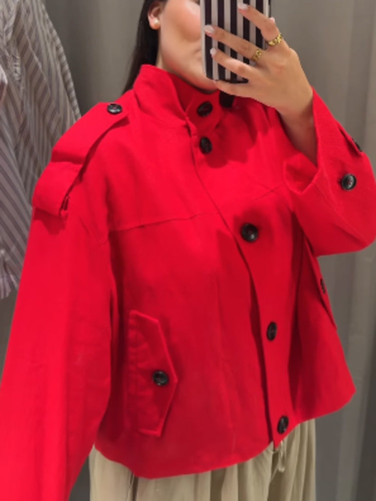 Damen Kurze Boxy-Blousonjacke aus leichtem Canvas mit Schulterklappen Drune