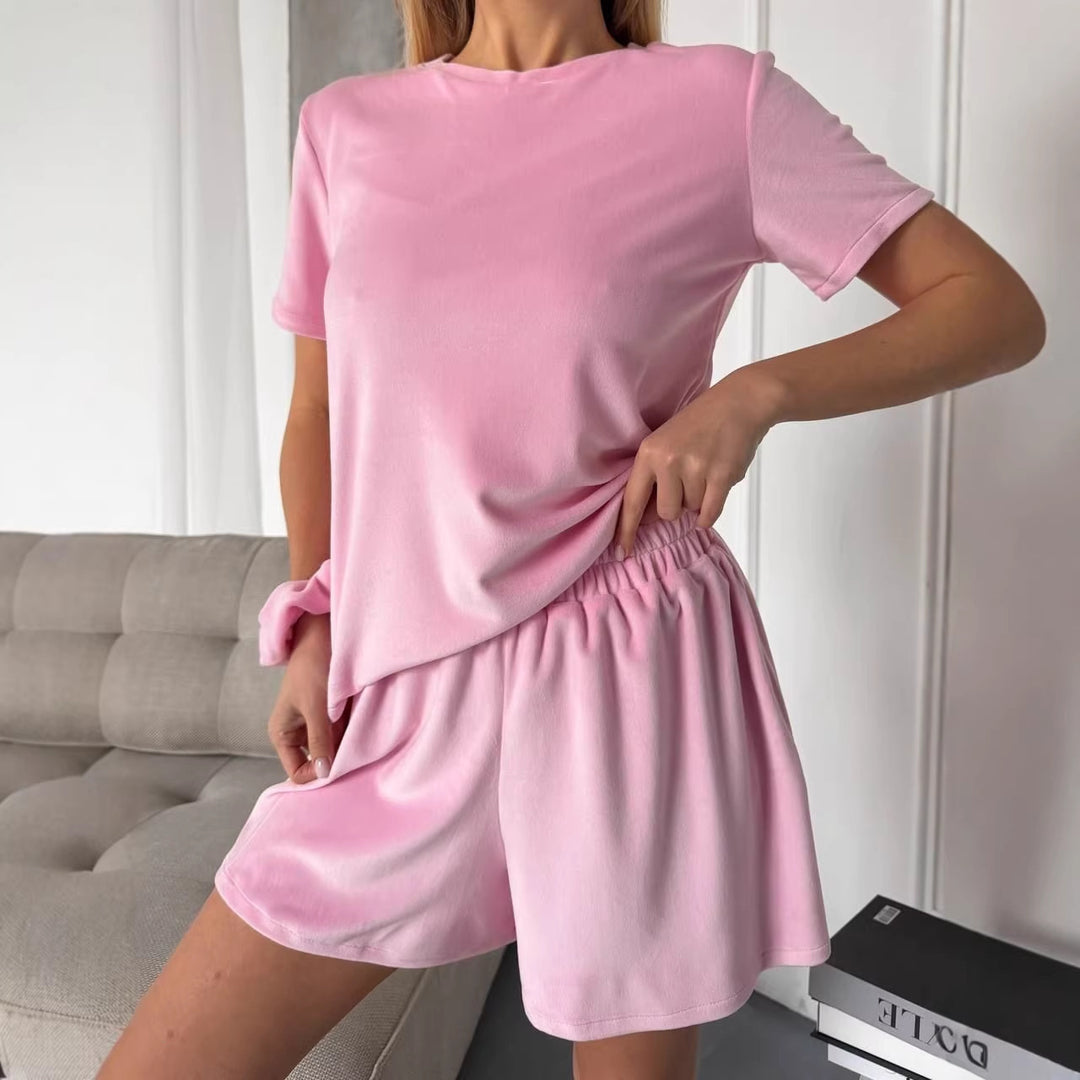 Damen Loungewear-Set aus luxuriösem Samt mit elastischem Bund Drune