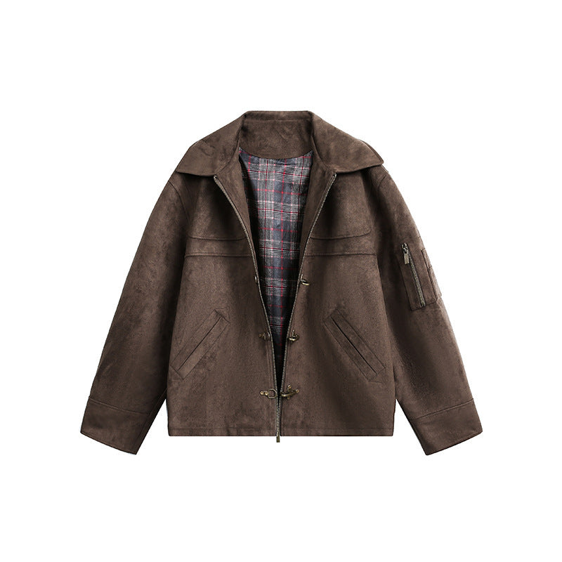 Herren Kurzjacke im Boxy-Format aus Velourslederoptik mit Knebelverschlüssen und Reißverschluss Drune