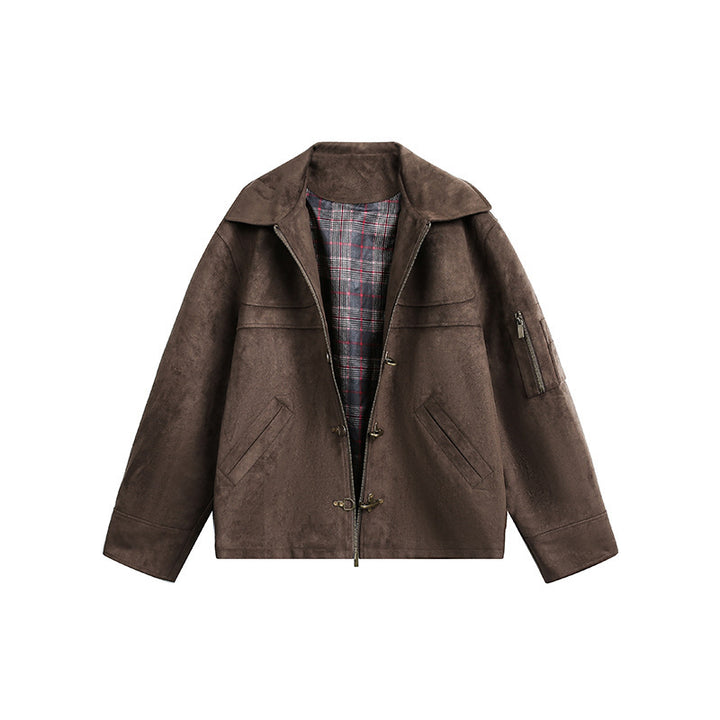 Herren Kurzjacke im Boxy-Format aus Velourslederoptik mit Knebelverschlüssen und Reißverschluss Drune