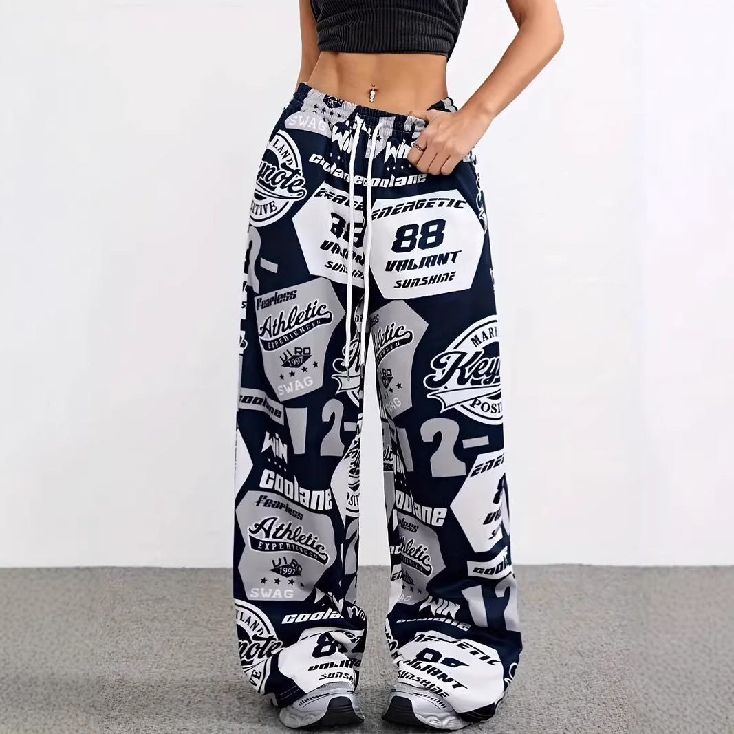 Damen Modische Freizeithose mit auffälligem Print und elastischem Bund Drune