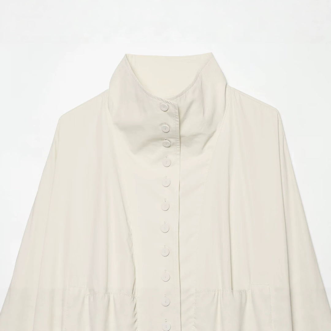 Damen Cropped-Blouson mit hohem Stehkragen, durchgehender Knopfleiste und Ballonärmeln Drune